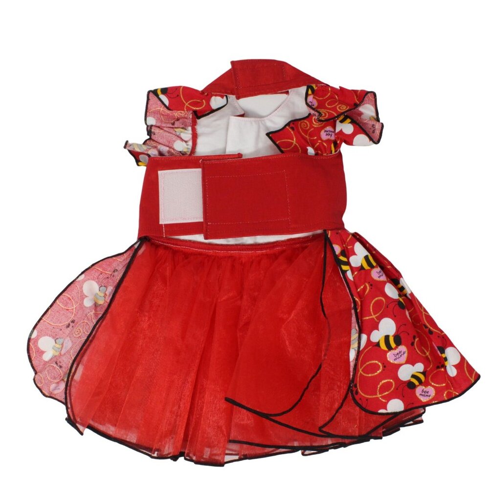 Handmade Valentine's Designer Small Doggie Bee Mine Embellished Dress Red Pink - Picture 2 of 5